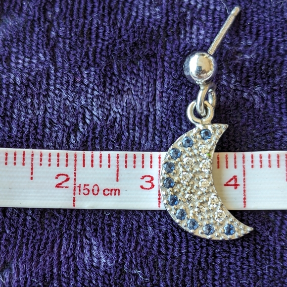 925 Sterling Silver Celestial Crescent Moon Drop Earrings - Picture 8 of 9